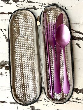 Portable Purple Travel Flatware Set with Zipper Case